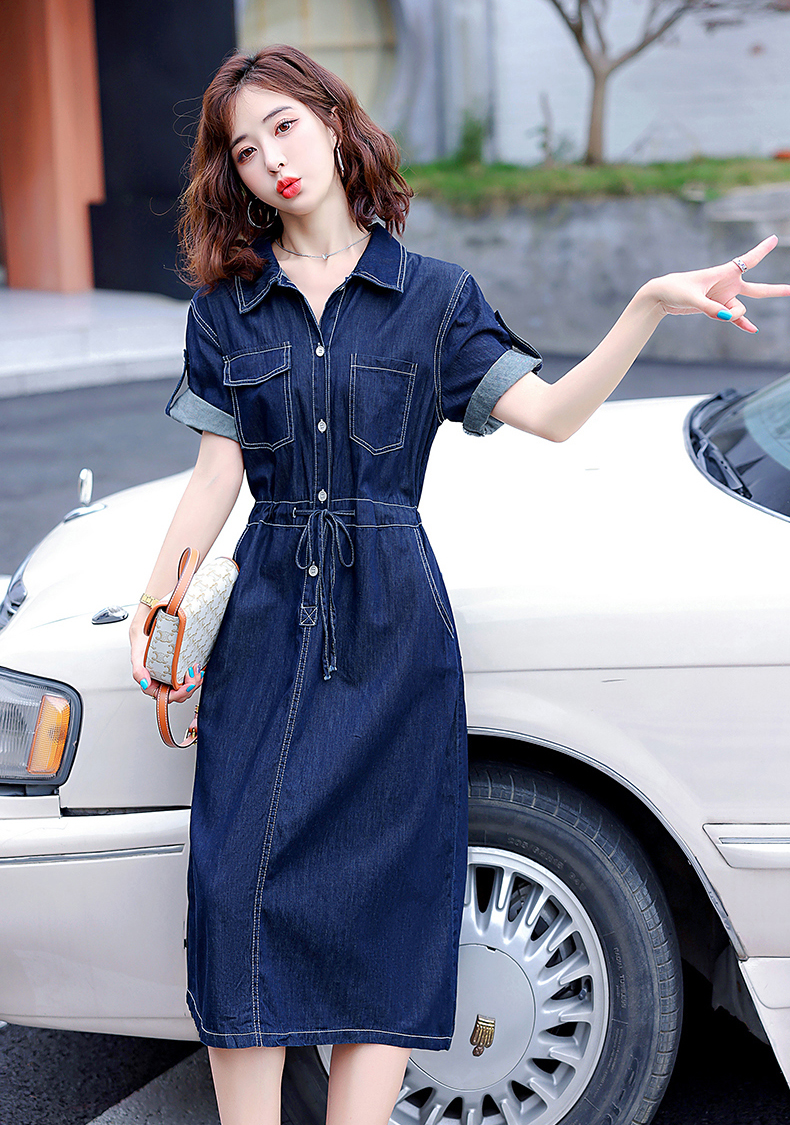 ĐẦM JEAN XÒE CỔ SƠ MI EO RÚT - NJ220